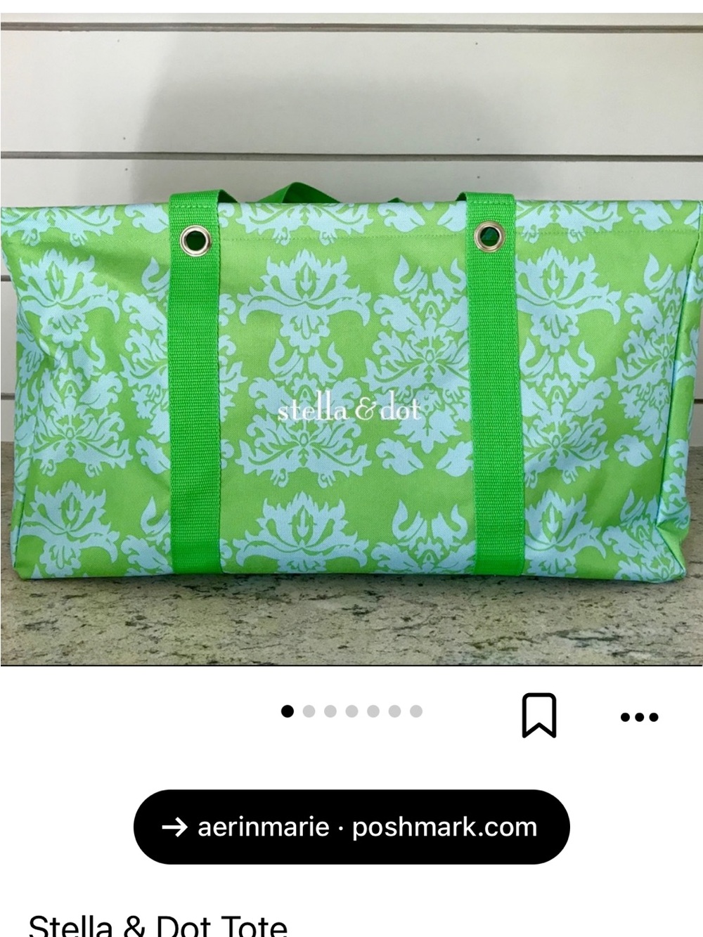 Stella & Dot Lime Green and White Patterned Tote